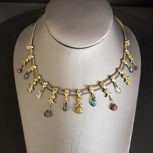 Carolina Herrera Necklace Bronze Tone with Green & Brown Stones and AB Crystals